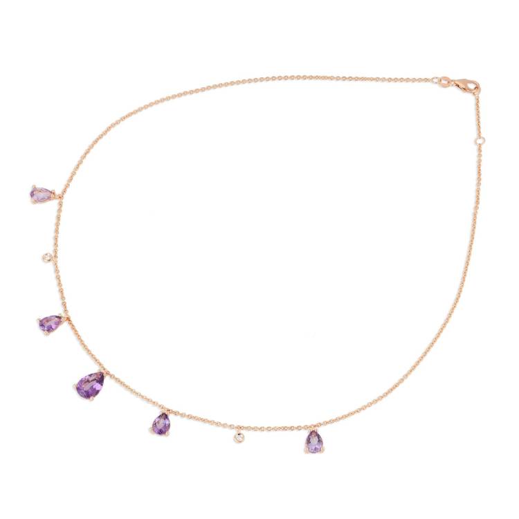 Ponte Vecchio Iris 18ct Rose Gold Amethyst Diamond Chain Necklace