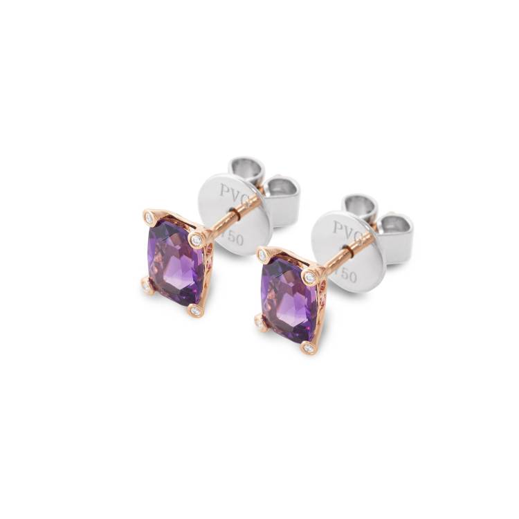 Ponte Vecchio Iris 18ct Rose Gold Amethyst Diamond Stud Earrings