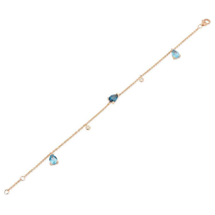 Ponte Vecchio Iris 18ct Rose Gold Blue Topaz Diamond Chain Bracelet