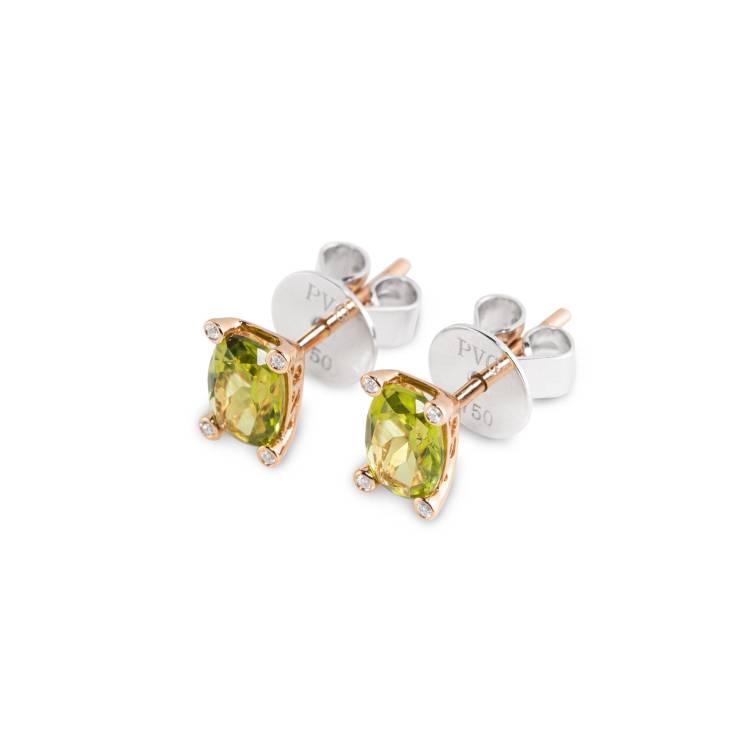 Ponte Vecchio Iris 18ct Rose Gold Peridot Diamond Stud Earrings
