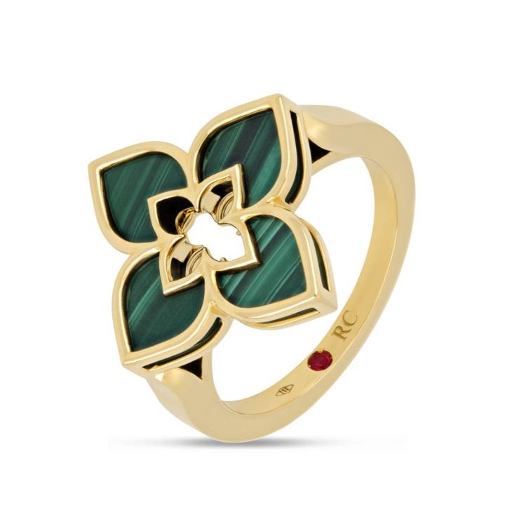 Roberto Coin Venetian Princess 18ct Yellow Gold Malachite Ring - 16-(56)