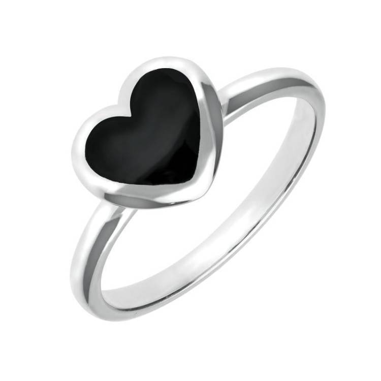 Sterling Silver Whitby Jet Heart Ring