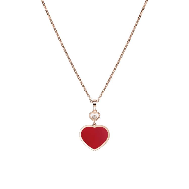 Chopard Happy Hearts 18ct Rose Gold 0.05ct Diamond Carnelian Pendant