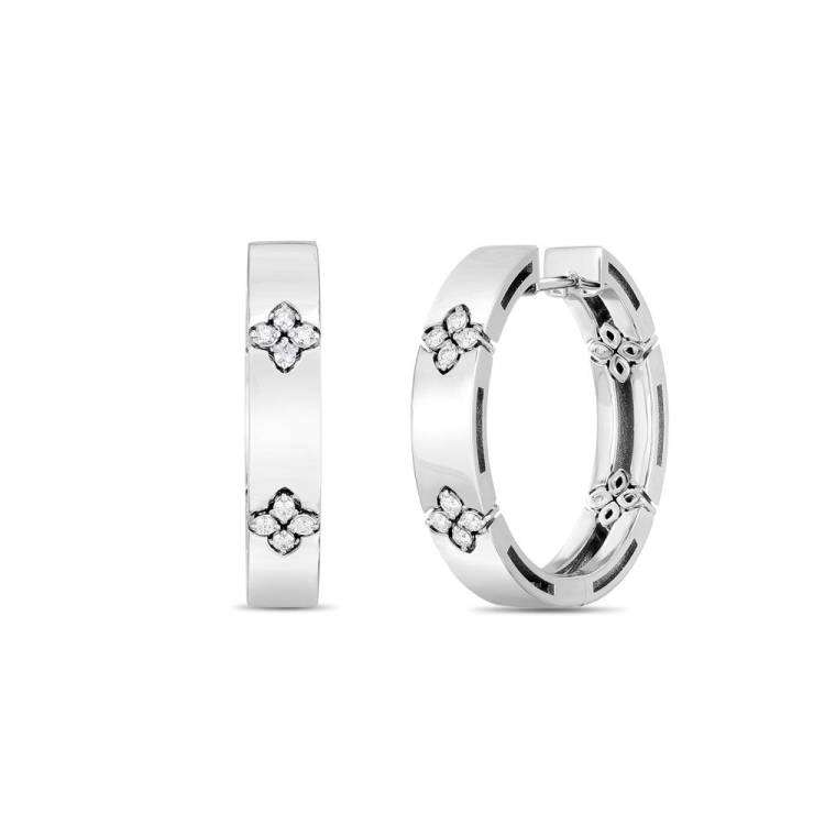 Roberto Coin Love in Verona 18ct White Gold 0.15ct Diamond Hoop Earrings - Gold