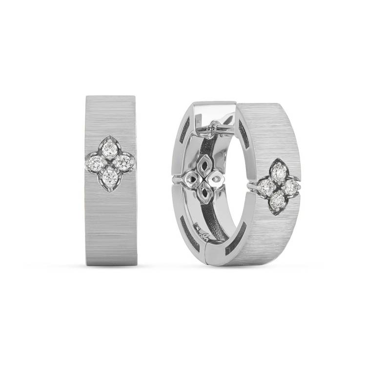 Roberto Coin Love in Verona 18ct White Gold Diamond Hoop Earrings - Gold