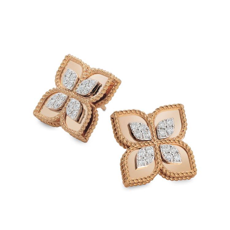 Roberto Coin Princess Flower 18ct Rose Gold Diamond Earrings - Gold
