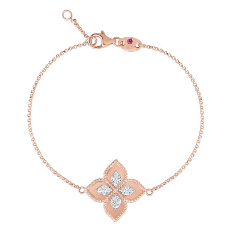 Roberto Coin Princess Flower 18ct Rose Gold Diamond Bracelet - Gold