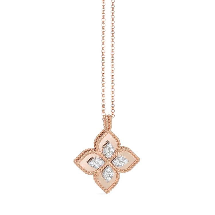 Roberto Coin Princess Flower 18ct Rose Gold Diamond Pendant Necklace - Gold