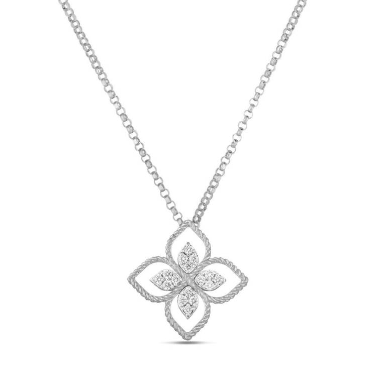 Roberto Coin Princess Flower 18ct White Gold Diamond Necklace