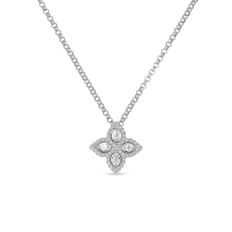 Roberto Coin Princess Flower 18ct White Gold Diamond Pendant Necklace - Gold