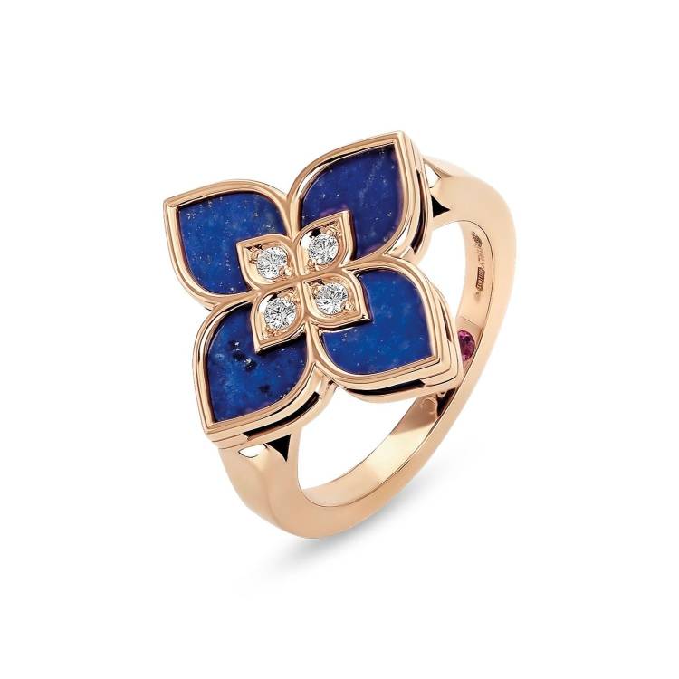 Roberto Coin Venetian Princess 18ct Rose Gold Diamond Lapis Lazuli Ring - 11-(51)