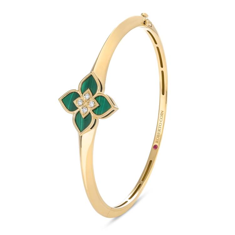 Roberto Coin Venetian Princess 18ct Yellow Gold Diamond Malachite Bangle - Gold