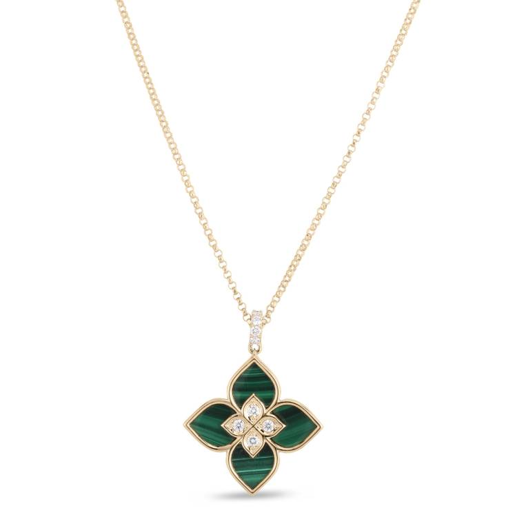 Roberto Coin Venetian Princess 18ct Yellow Gold Diamond Malachite Necklace - Gold