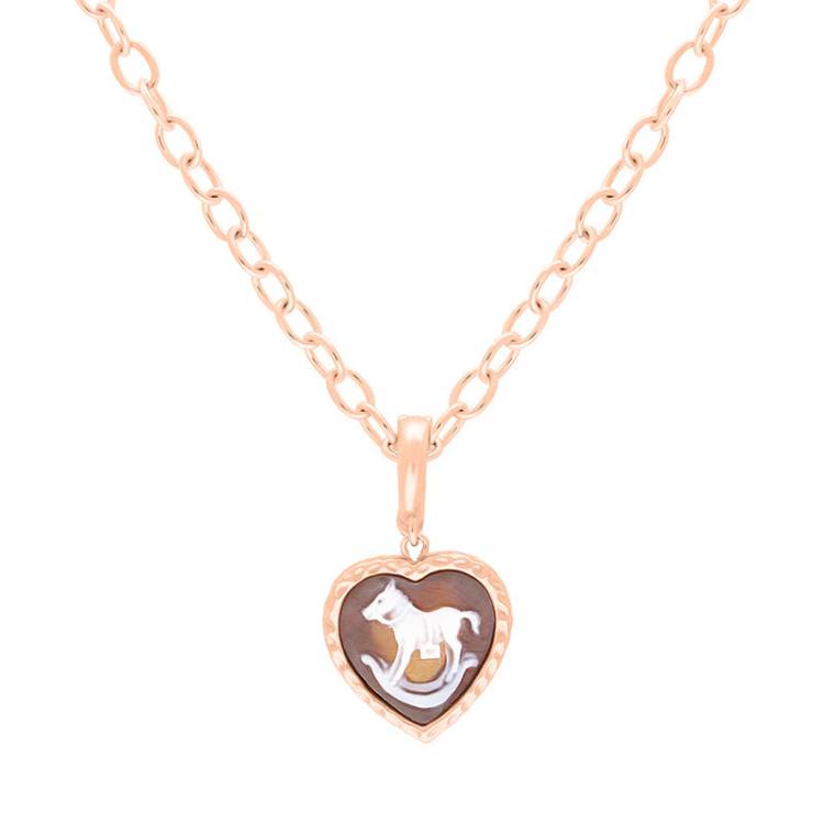 Cameo Italy Rose Gold Plated Sterling Silver Heart Rocking Horse Necklace D