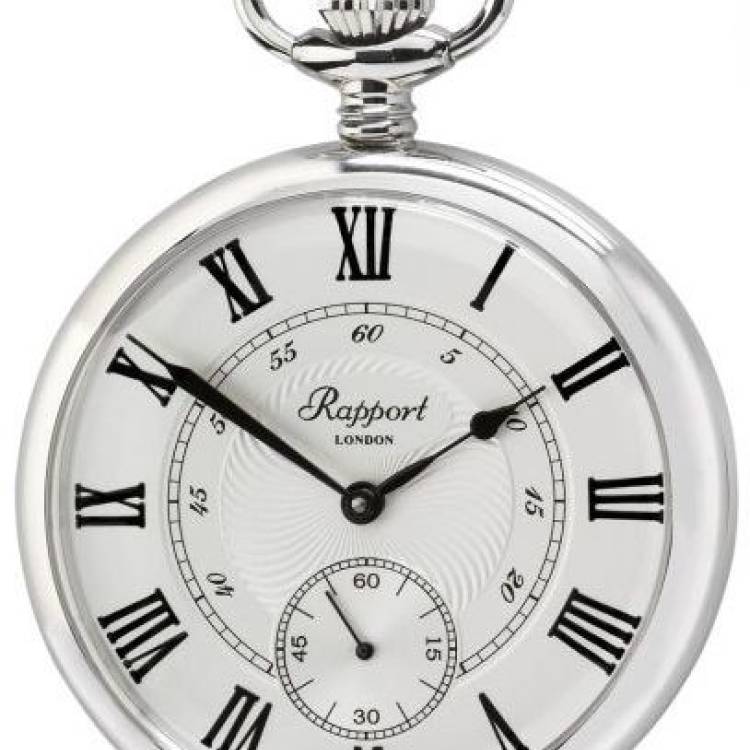 Rapport Pocket Watch Mechanical Open Face Silver Tone - White