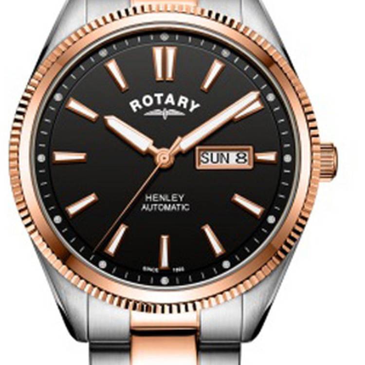 Rotary Watch Henley Two Tone Rose Serrated Bezel Mens