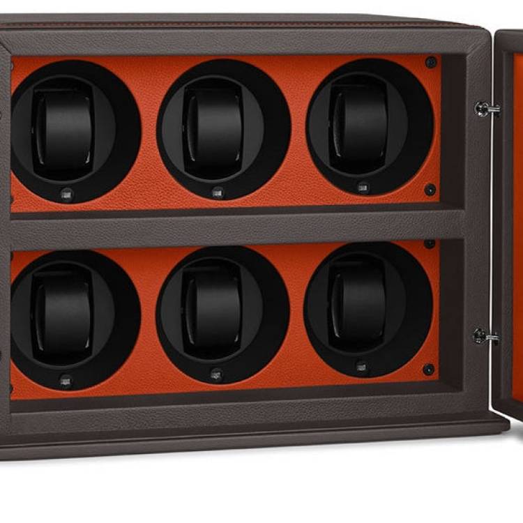 Scatola del Tempo Watch Winder Rotore 6 Grey Orange