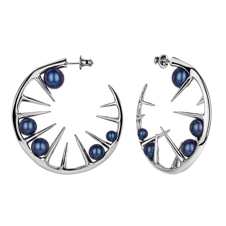 Shaun Leane Blackthorn Sterling Silver Black Pearl Hoop Earrings - Silver