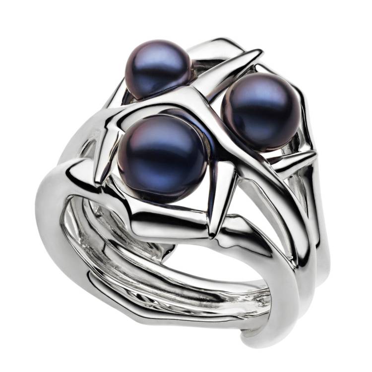 Shaun Leane Blackthorn Sterling Silver Black Pearl Triple Ring - N
