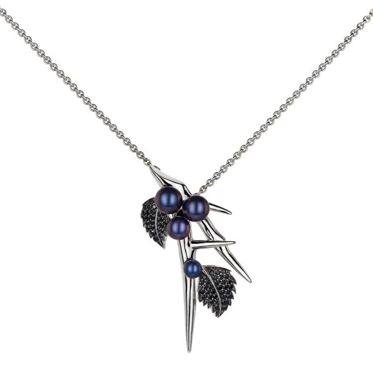 Shaun Leane Blackthorn Sterling Silver Black Spinel Pearl Drop Leaf Pendant - Silver