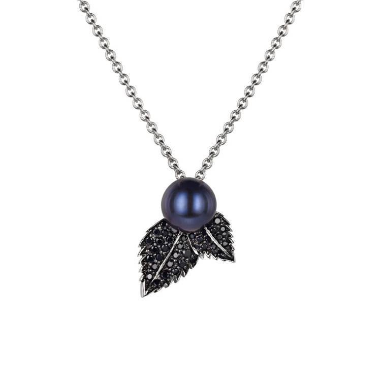 Shaun Leane Blackthorn Sterling Silver Black Spinel Pearl Leaf Pendant - Silver