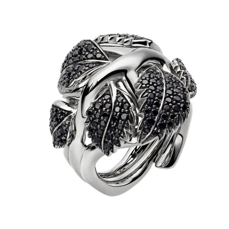Shaun Leane Blackthorn Sterling Silver Black Spinnel Pearl Leaf Statement Ring - N