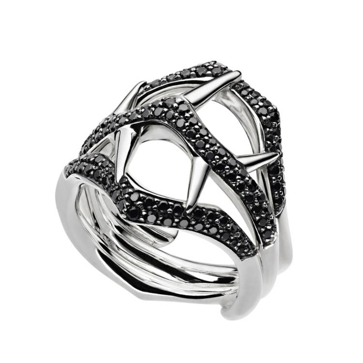 Shaun Leane Blackthorn Sterling Silver Black Spinnel Triple Ring - N