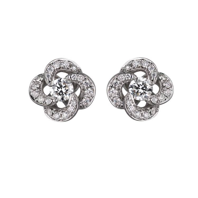 Shaun Leane Entwined 18ct White Gold Diamond Pave Petal Flower Stud Earrings - White Gold