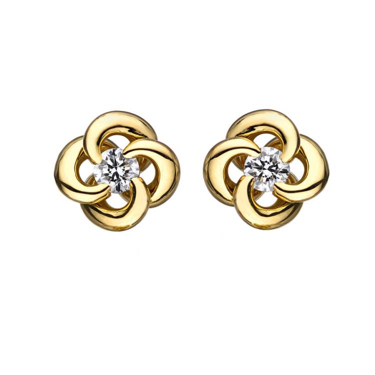 Shaun Leane Entwined 18ct Yellow Gold Diamond Petal Flower Stud Earrings - Yellow Gold