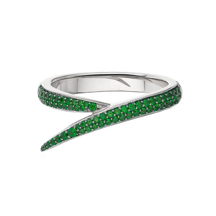Shaun Leane Interlocking 18ct White Gold Green Tsavorite Single Ring - T
