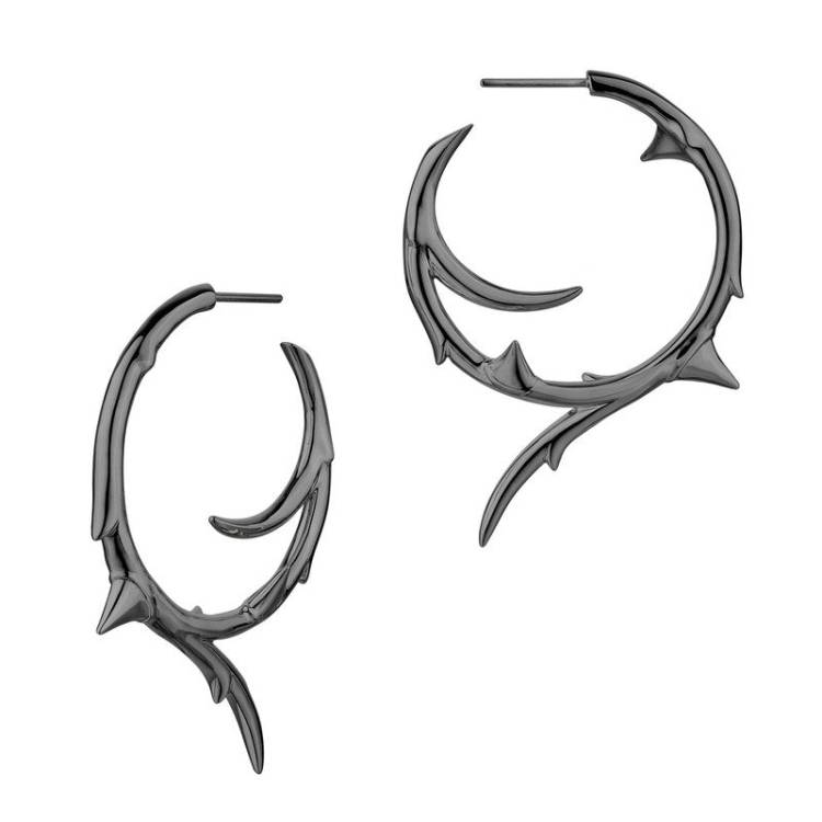 Shaun Leane Rose Thorn Sterling Silver Black Rhodium Large Hoop Earrings - Black