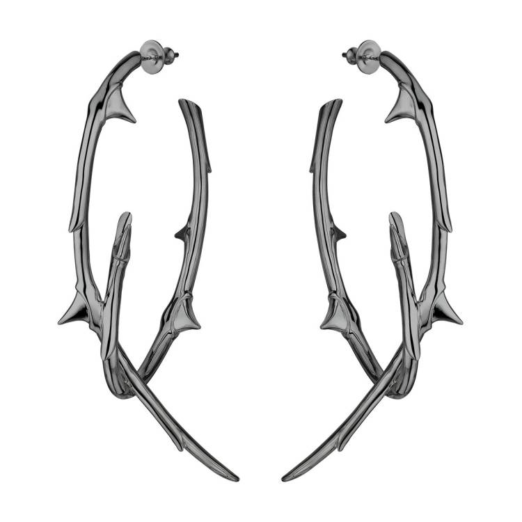 Shaun Leane Rose Thorn Sterling Silver Black Rhodium Statement Hoop Earrings - Black