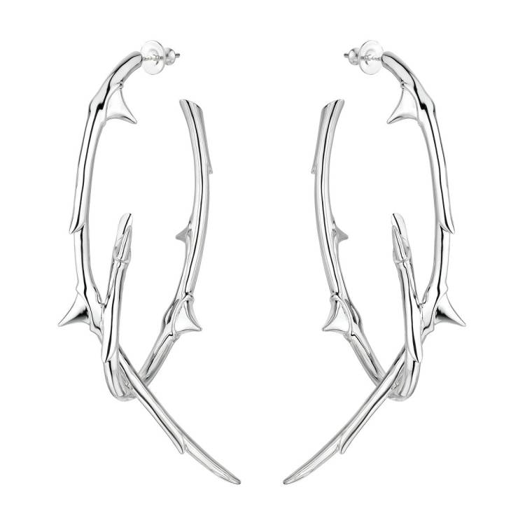 Shaun Leane Rose Thorn Sterling Silver Couture Statement Hoop Earrings - Silver