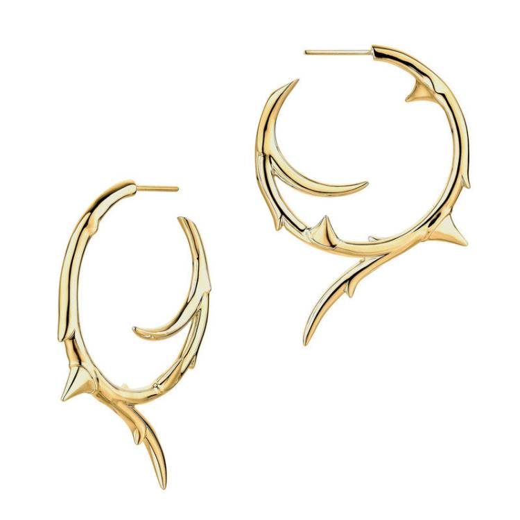 Shaun Leane Rose Thorn 18ct Yellow Gold Plated Sterling Silver Large Hoop Earrings - Gold
