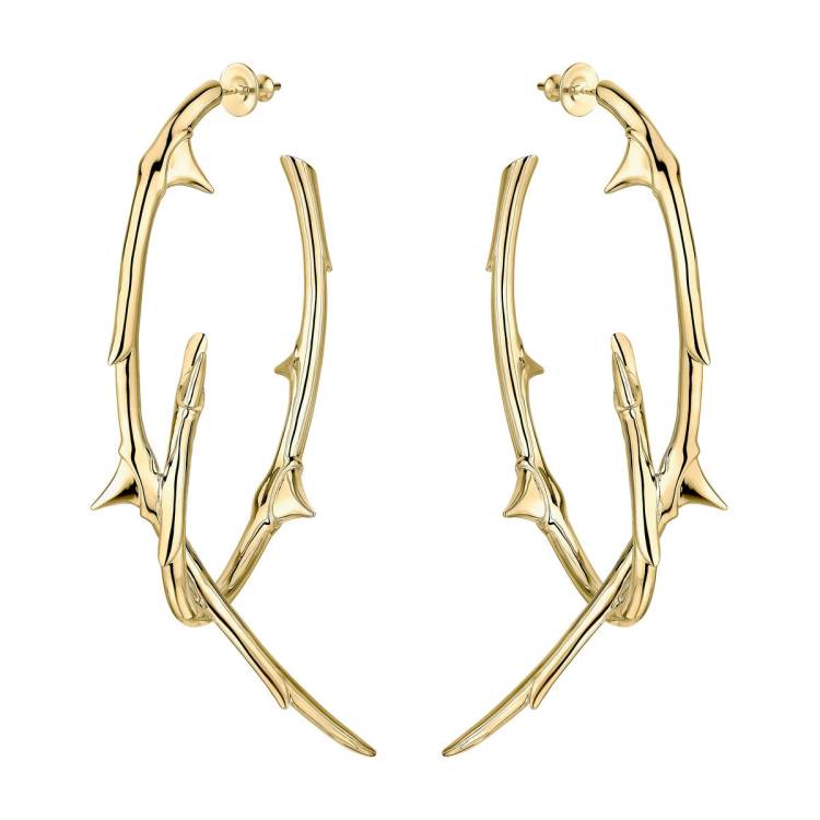 Shaun Leane Rose Thorn 18ct Yellow Gold Plated Sterling Silver Couture Statement Hoop Earrings - Gold