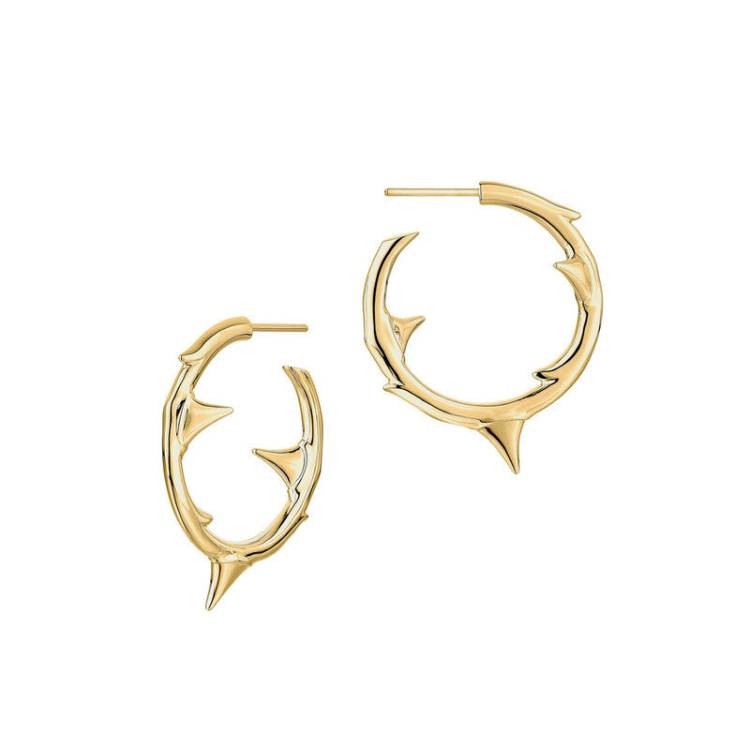 Shaun Leane Rose Thorn 18ct Yellow Gold Plated Sterling Silver Medium Hoop Earrings - Silver