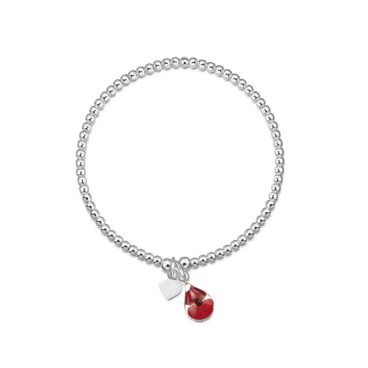Shrieking Violet Sterling Silver Beaded Poppy Teardrop Charm Bracelet - Option1 Value Silver