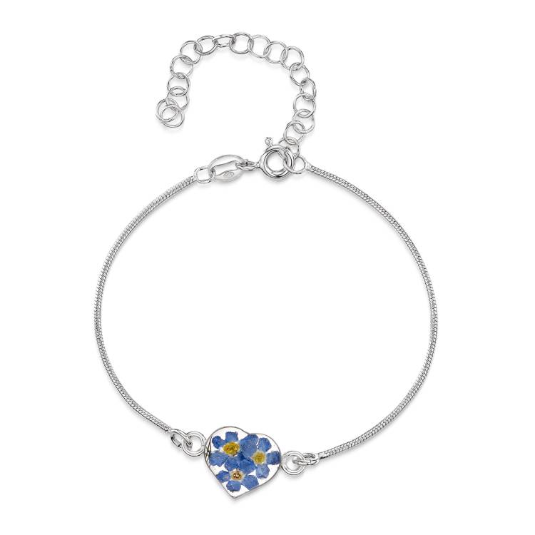 Shrieking Violet Sterling Silver Forget Me Not Heart Charm Bracelet - Option1 Value Silver