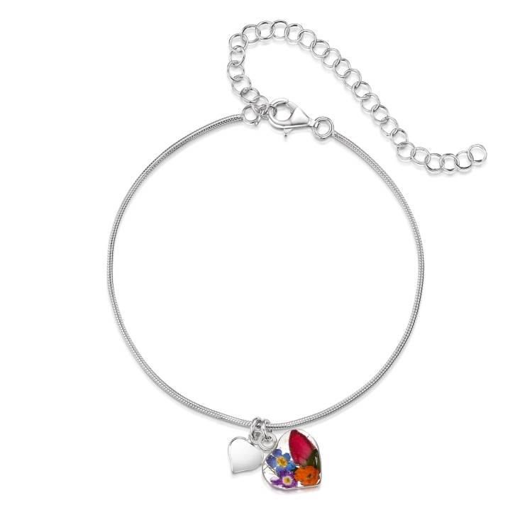 Shrieking Violet Sterling Silver Mixed Flower Heart Charm Anklet Bracelet - Option1 Value Silver