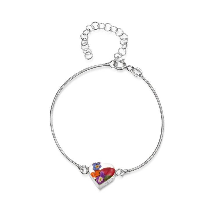 Shrieking Violet Sterling Silver Mixed Flower Heart Charm Bracelet - Option1 Value Silver