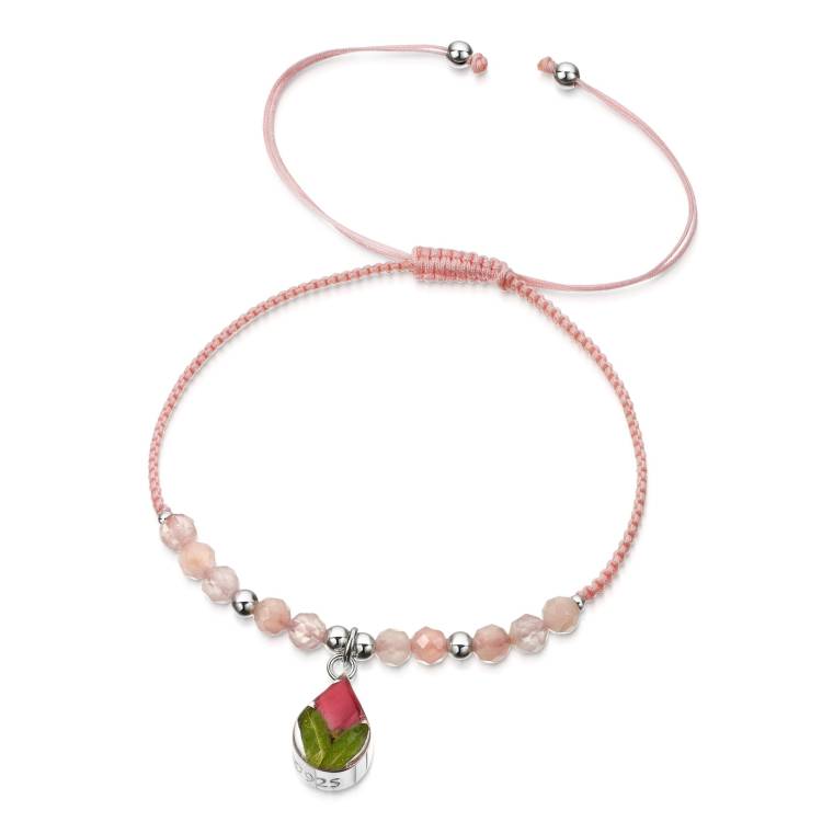 Shrieking Violet Sterling Silver Rose Quartz Beaded Rose Teardrop Charm Bracelet - Option1 Value Silver