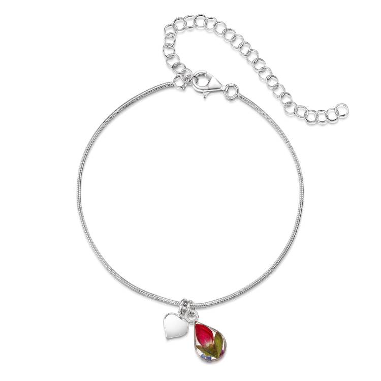 Shrieking Violet Sterling Silver Rose Teardrop Charm Anklet Bracelet - Option1 Value Silver