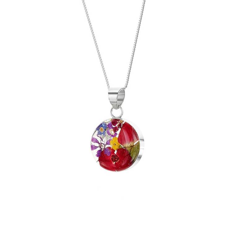 Shrieking Violet Sterling Silver Round Mixed Flower Necklace - Silver