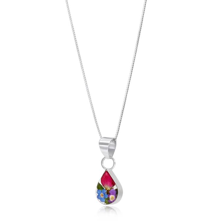 Shrieking Violet Sterling Silver Teardrop Mixed Flower Necklace - Option1 Value Silver