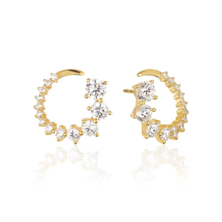 Sif Jakobs Belluno 18ct Gold Plated Sterling Silver White Zirconia Circle Stud Earrings - Silver