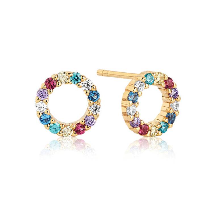 Sif Jakobs Biella 18ct Gold Plated Sterling Silver Multicolour Zirconia Piccolo Stud Earrings - Silver