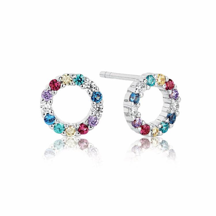 Sif Jakobs Biella Sterling Silver Multicolour Zirconia Piccolo Stud Earrings - Silver