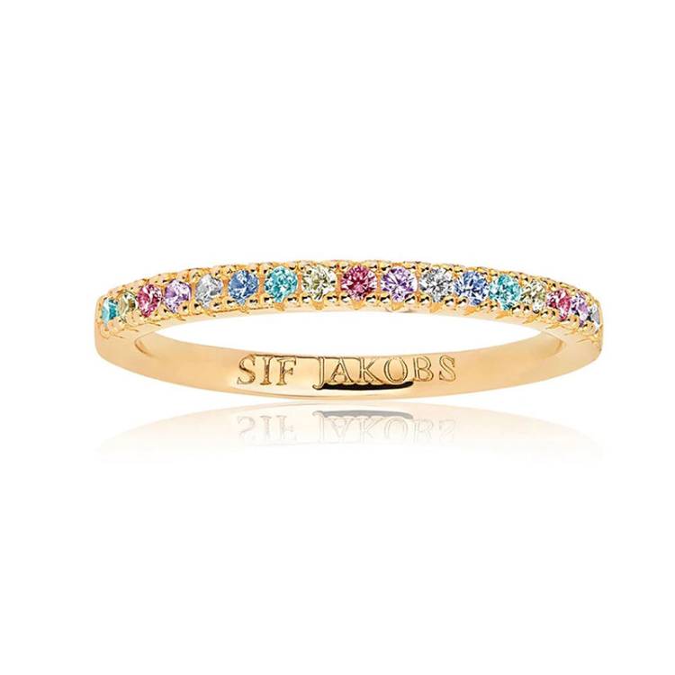 Sif Jakobs Ellera 18ct Gold Plated Sterling Silver Multicolour Zirconia Band Ring - 50