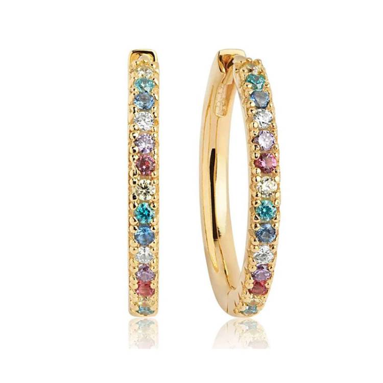 Sif Jakobs Ellera 18ct Gold Plated Sterling Silver Multicolour Zirconia Grande Hoop Earrings - Silver