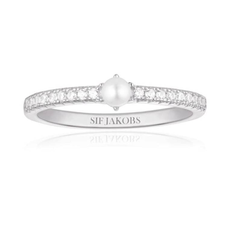 Sif Jakobs Ellera Sterling Silver Freshwater Pearl White Zirconia Band Ring - 58